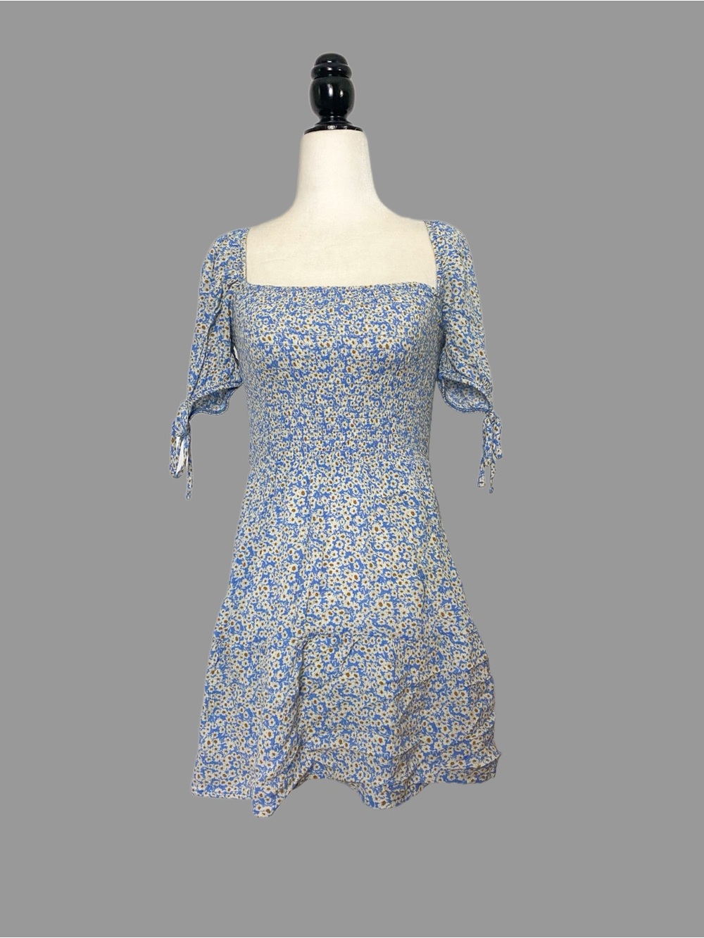 ❤️M❤️ Floral Square-Neck Blue Mini Dress